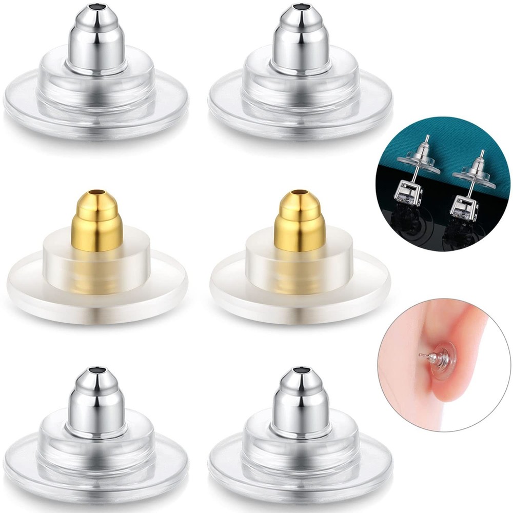 3 Pairs Sterling Silver Earring Backs, Adjustable Hypoallergenic Locking Fit ...