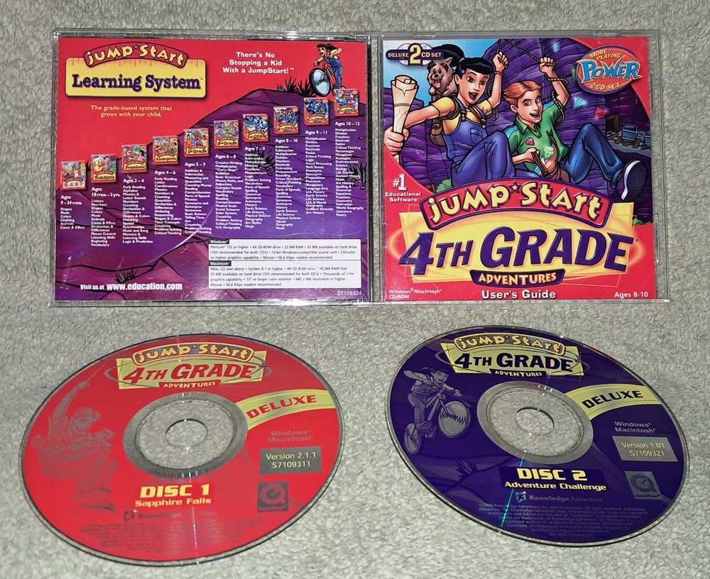 Jump Start 4th Grade Adventures PC/Computer Software 2 Disc Deluxe Power Knowled