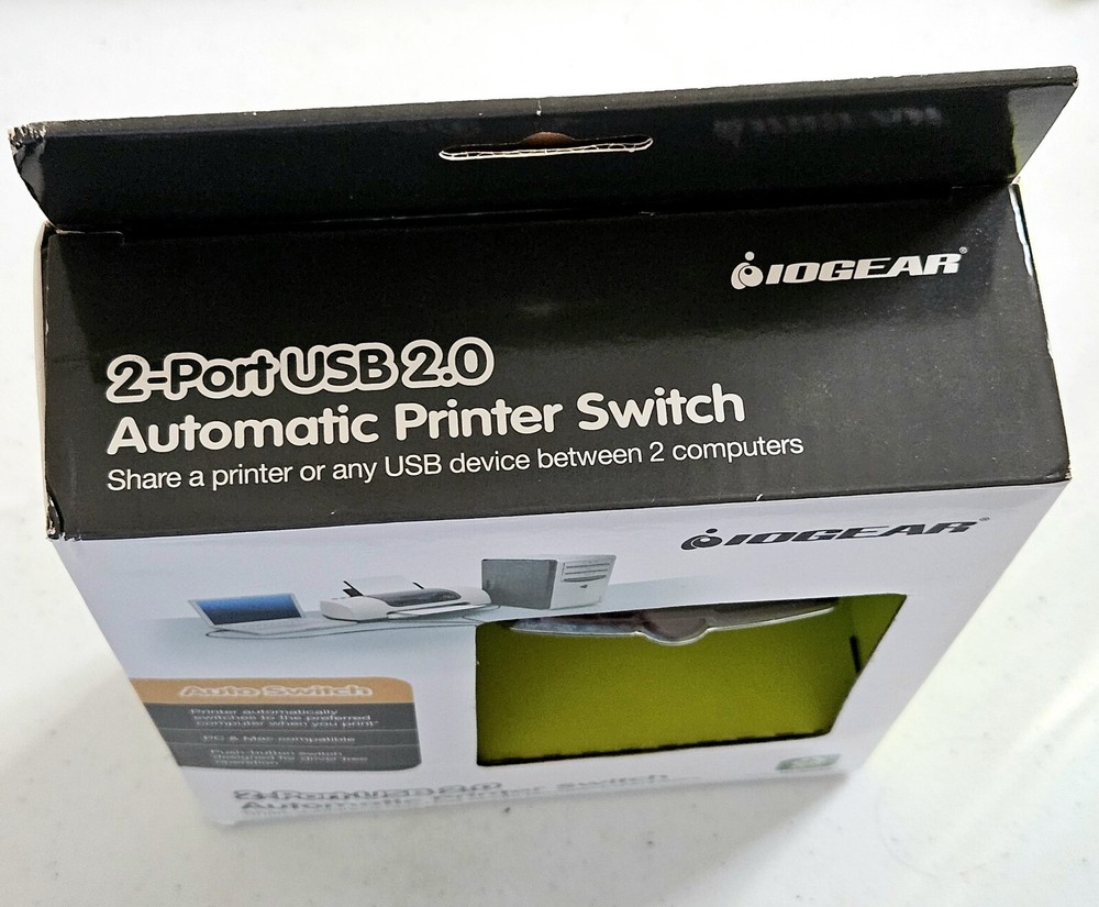 IOGear Automatic Printer Switch (GUB231) 2-Ports External USB 2.0 New PC & Mac