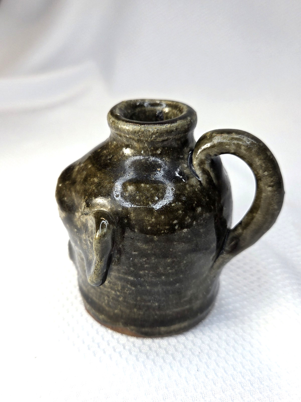 Anita Meaders Miniature Small Folk Pottery Face Jug Vase, Georgia 3 3/8" Tall