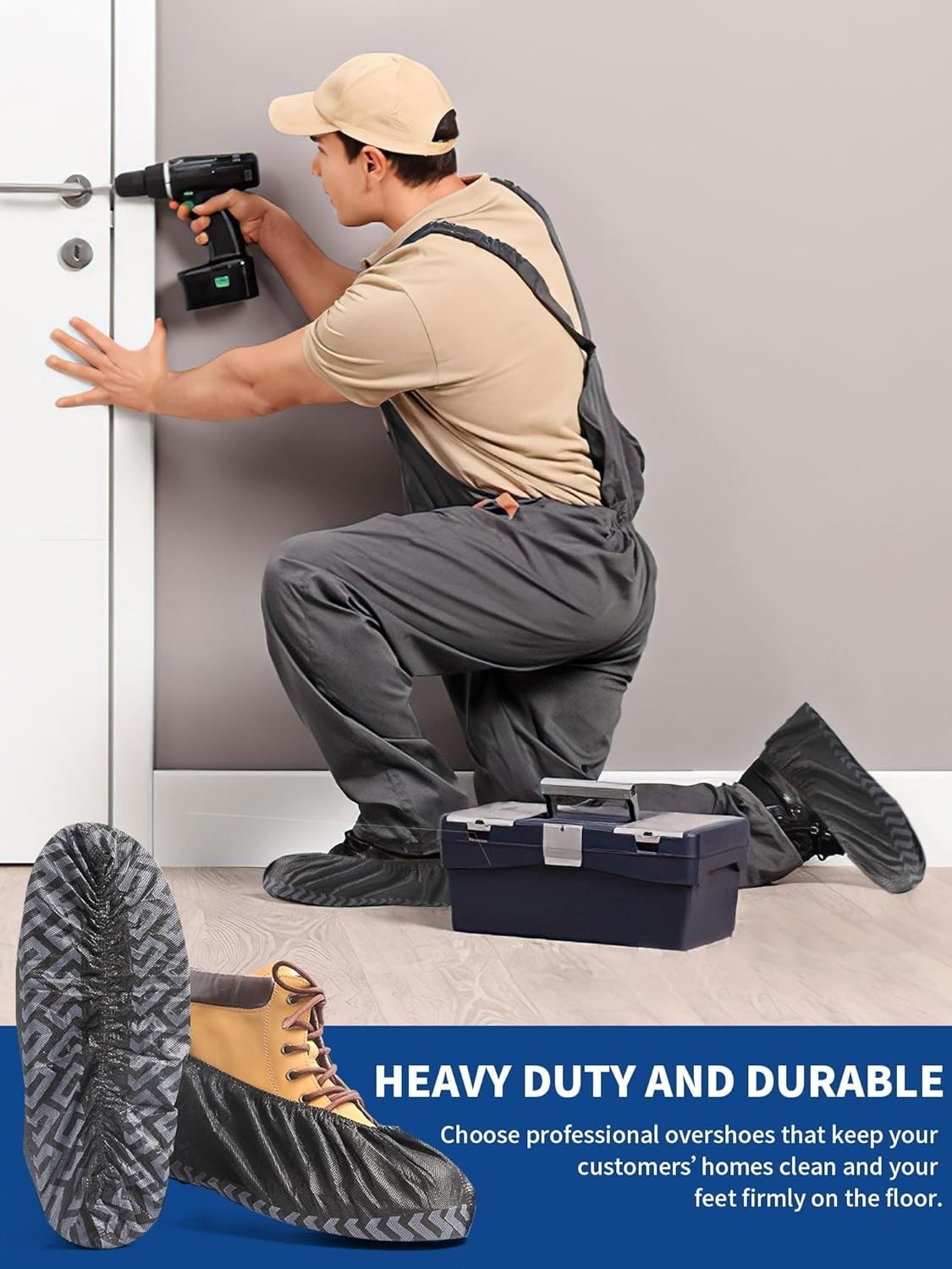 X-Large 50 Pack Shoe Covers Disposable Non-Slip Black Non-Woven Fabric Boot