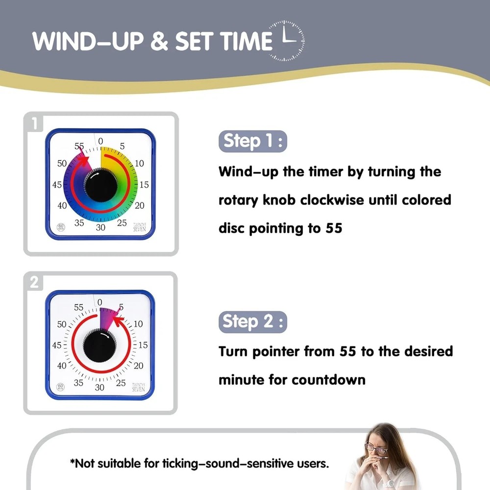 Visual Timer 7.5 Inch; 60 Minute 1 Hour Countdown Timer for Kids Classroom Teach