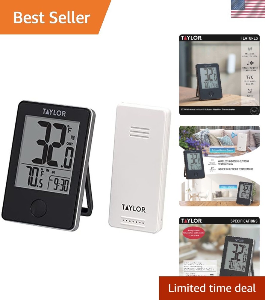 Wireless Digital Indoor Outdoor Thermometer - Black, LCD, Bluetooth
