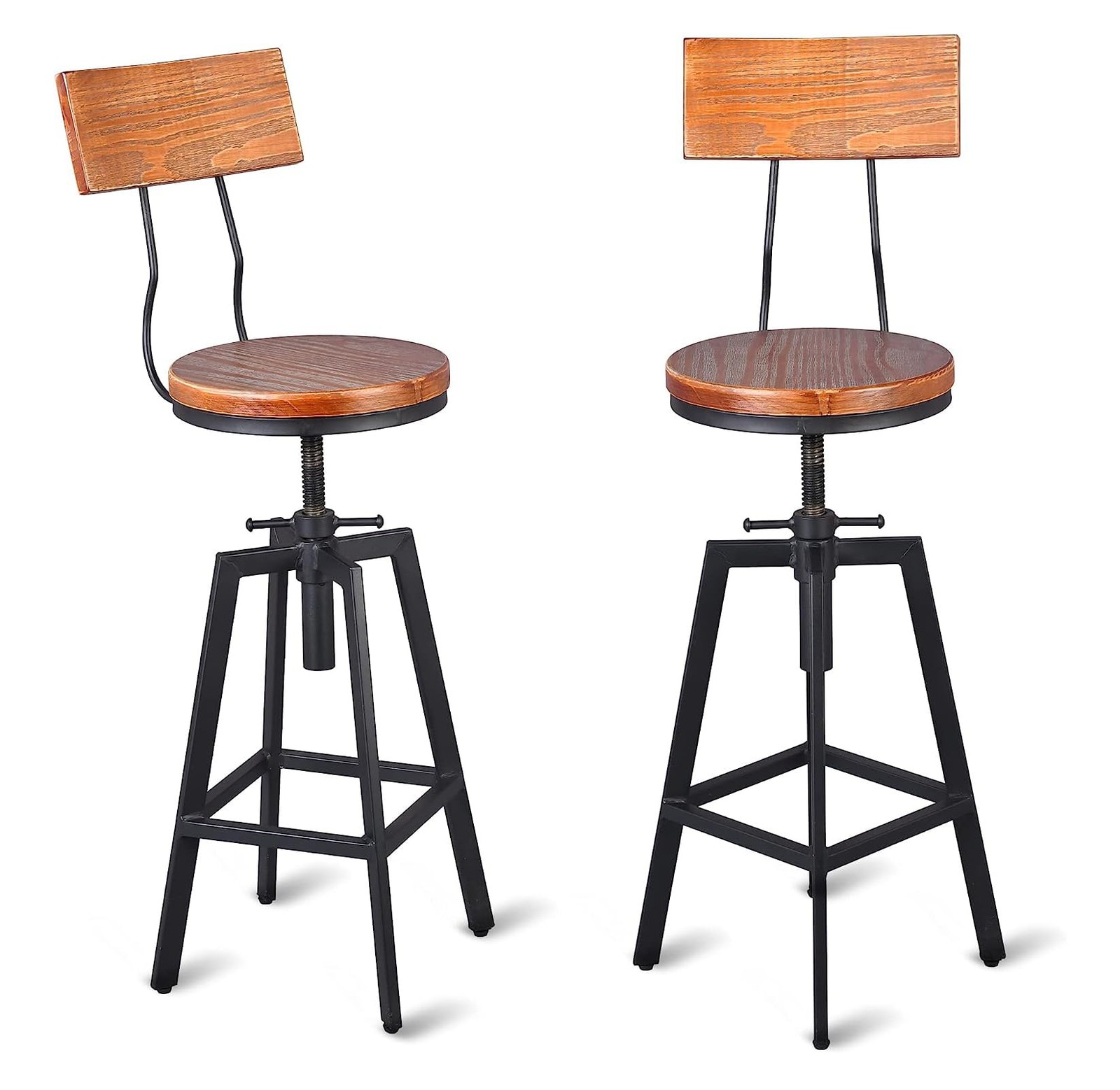 25"-32" Tall Adjustable Swivel Stools with Backrest Industrial Farmhouse