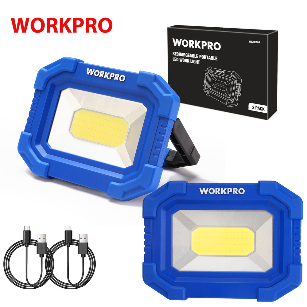 WORKPRO 2Pack Rechargeable 2000LM LED Work Light Magnetic Super Bright Worklight