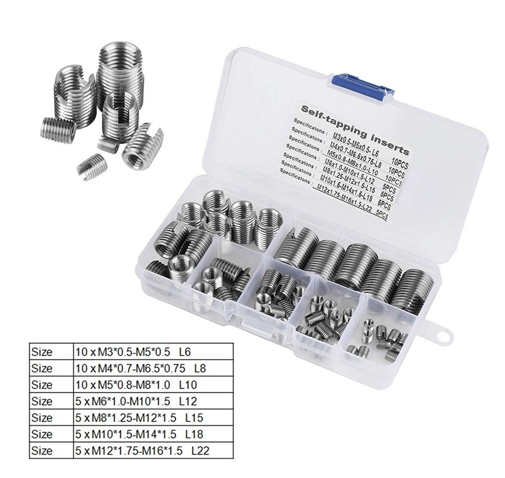 50Pcs Quick Thread Insert with Storage Case, M3 Self Tapping Normal, Silver