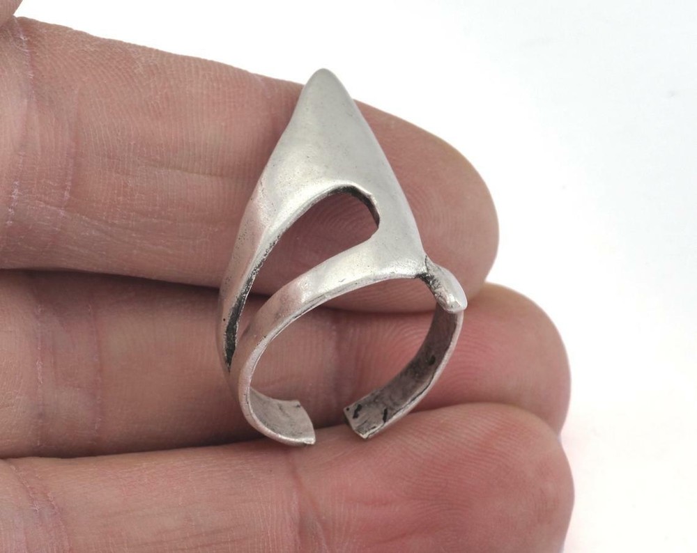 Ring Adjustable Antique Silver plated brass 8US Shark fin