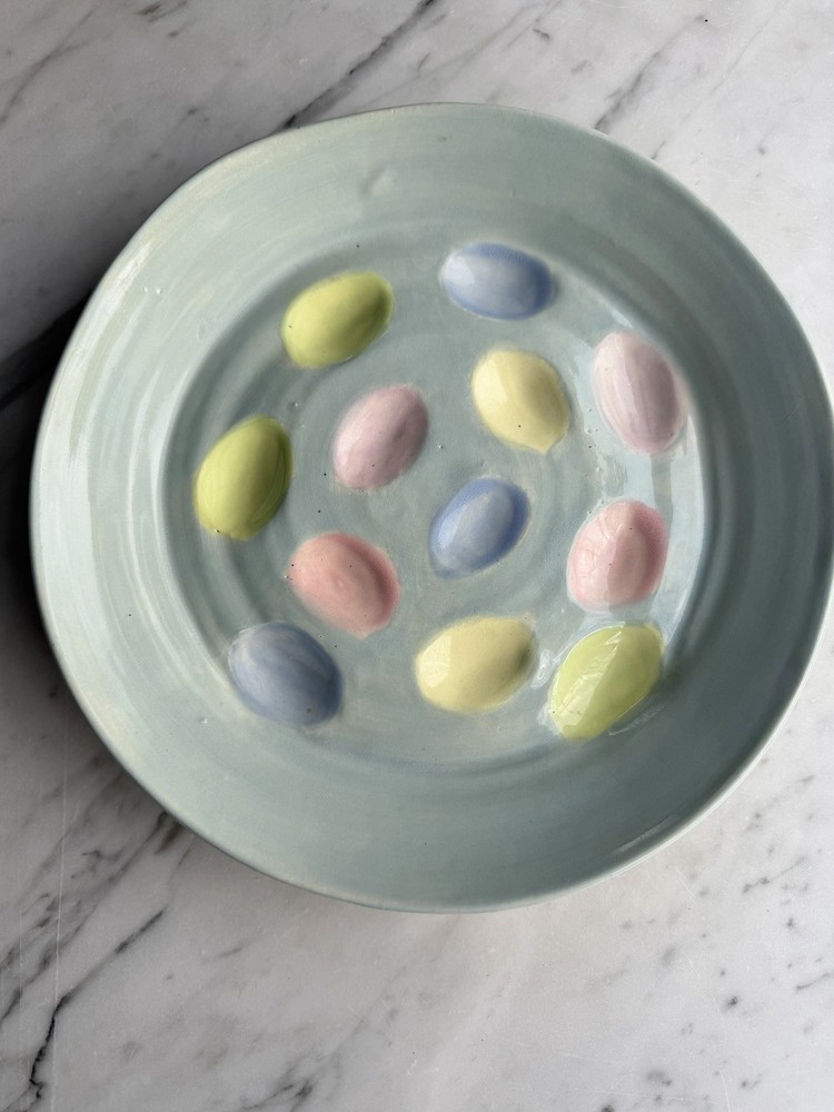 9.5” Deviled Egg Serving Dish, Handmade Pottery, Pastel Colors, Spring, Easter