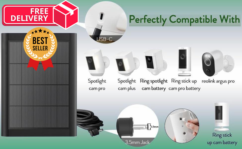 2 Pack Ring Solar Panel(2nd Generation), 5W Panel Charger with Biack