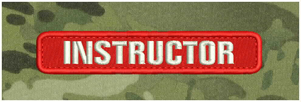 INSTRUCTOR EMBROIDERY PATCH 1X6 HOOK ON BACK WHITE ON RED