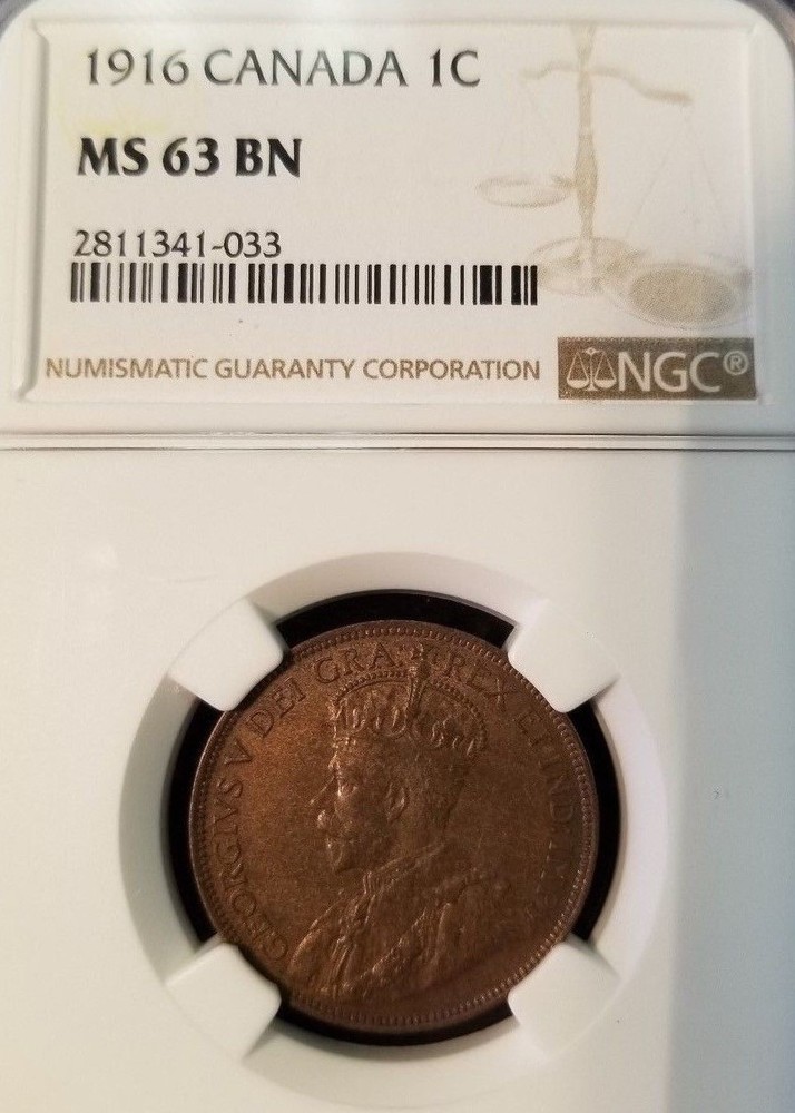 1916 CANADA LARGE CENT 1C NGC MS 63 NICE RICH COLOR BEAUTIFUL !!!