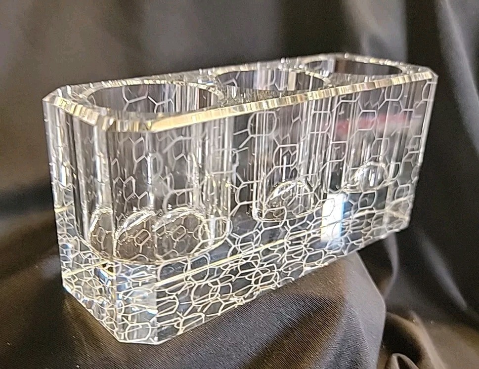 Heavy Clear Rectangular Contemporary Geometric Etched Pattern Votive Candle...