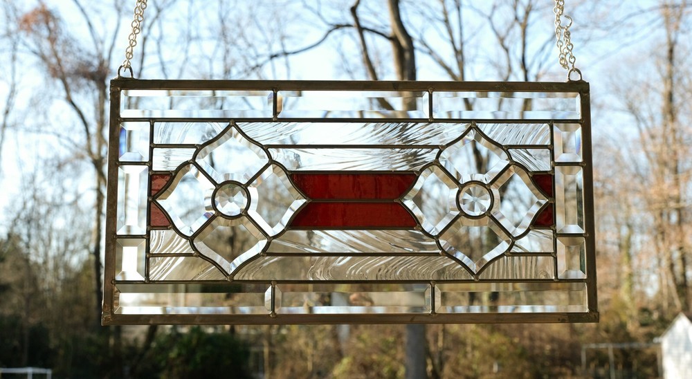 Beveled Glass Window Panel , 22"x 11"