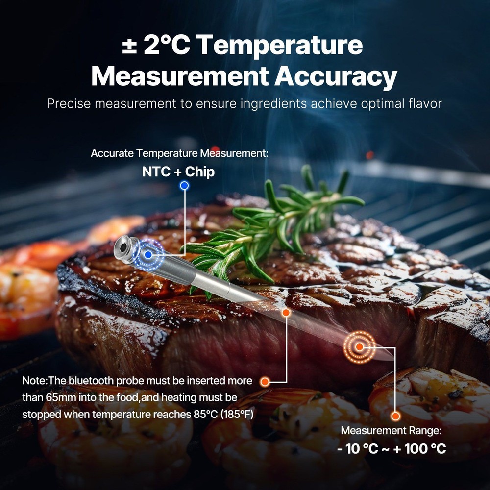 Bluetooth Meat Thermometer Wireless 500 ft Range Probe Grilling Smoking Cooking