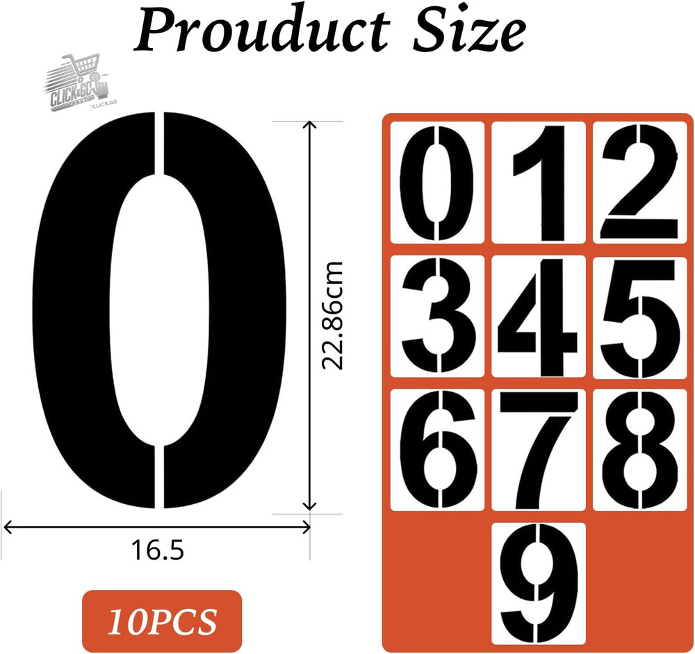 10 Piece Reusable Plastic Large Numbers Stencil Set 20cm - 0-9p