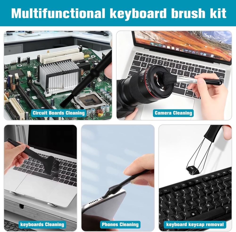6PCS Keyboard Brush Cleaner Kit with Keycap Puller & Switch Puller, PP Handle Ny