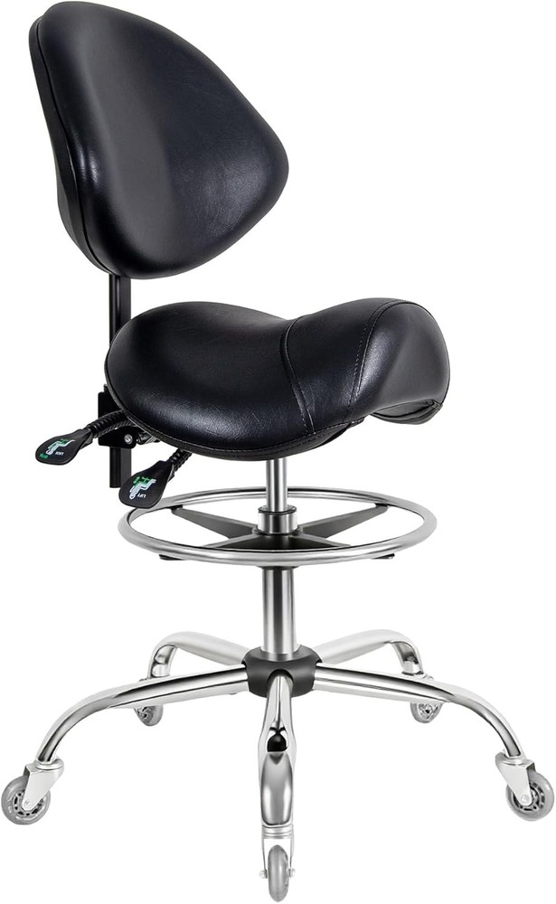 Saddle Stool with Wheels Ergonomic Rolling Height Adjust