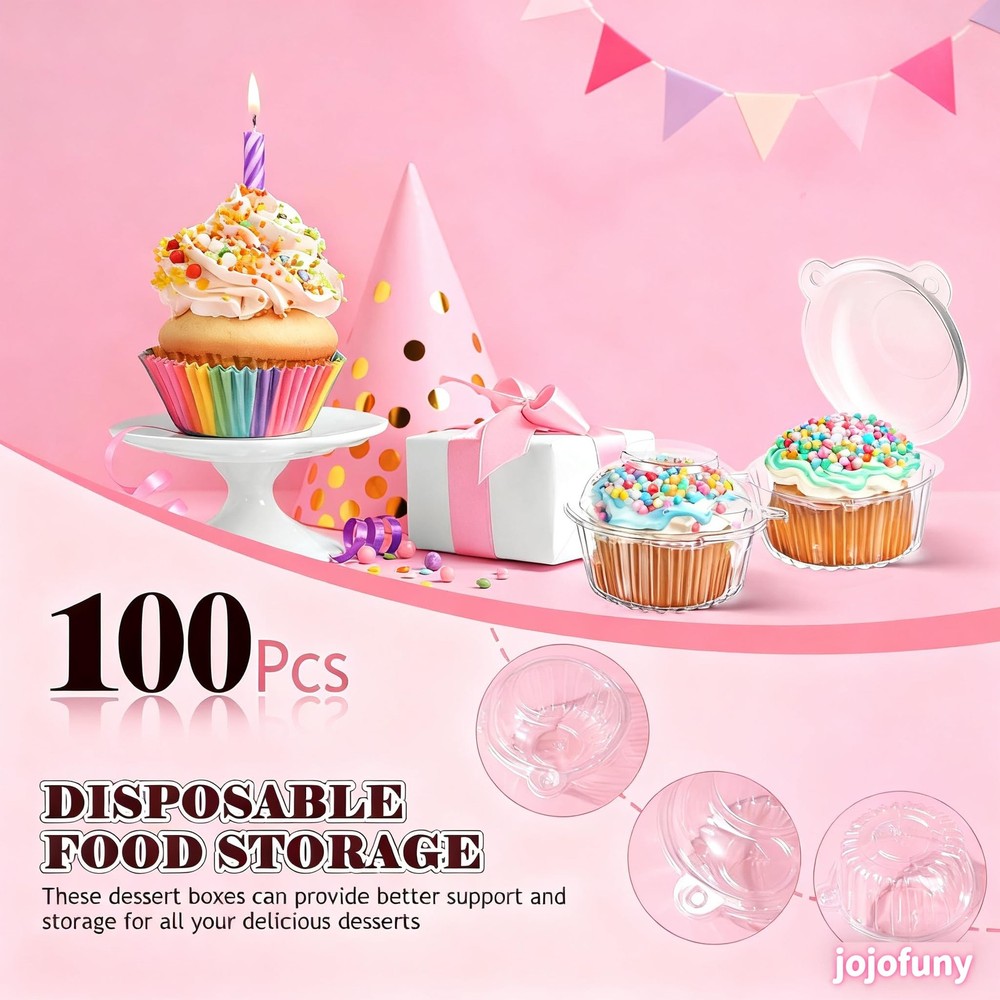 100pcs Disposable Clear Cake Cups with Lid Individual PET Packaging - Medium ...