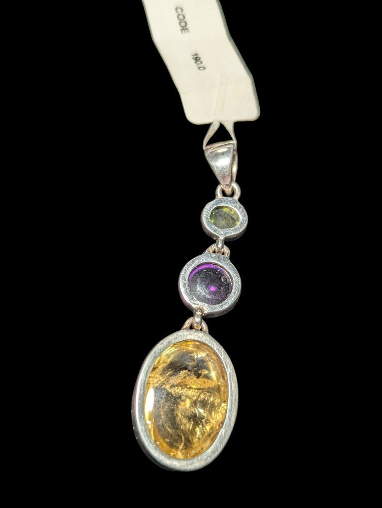 Handcrafted Citrine, Amethyst, Peridot Silver Artisan Pendant