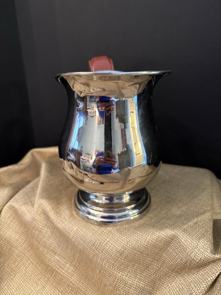 Silver Plate Ewer With Leather Handle