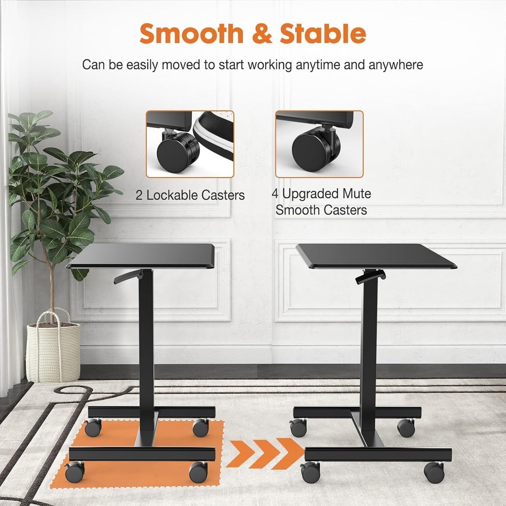 Portable Rolling Laptop Adjustable Height Black White Mobile Small Stading Desk