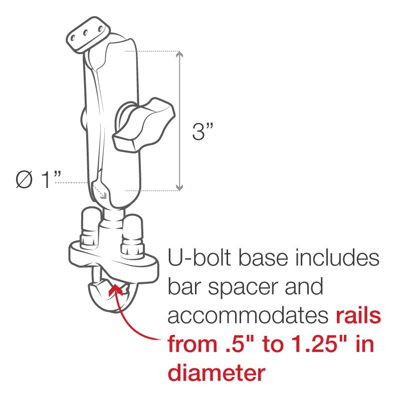 RAM-B-149ZU RAM Handlebar U-Bolt Double Ball Mount - B Si...