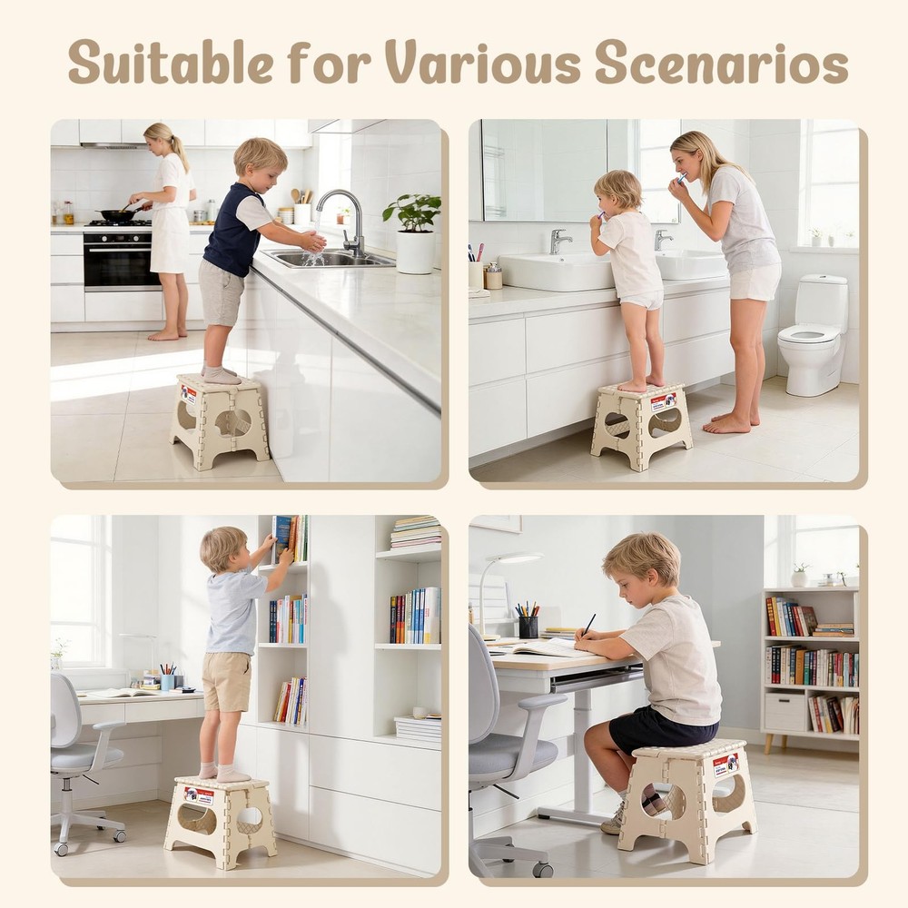 Folding Step Stool 11 Inch, Sturdy Plastic Foldable Step Stool for Kids & Adu...