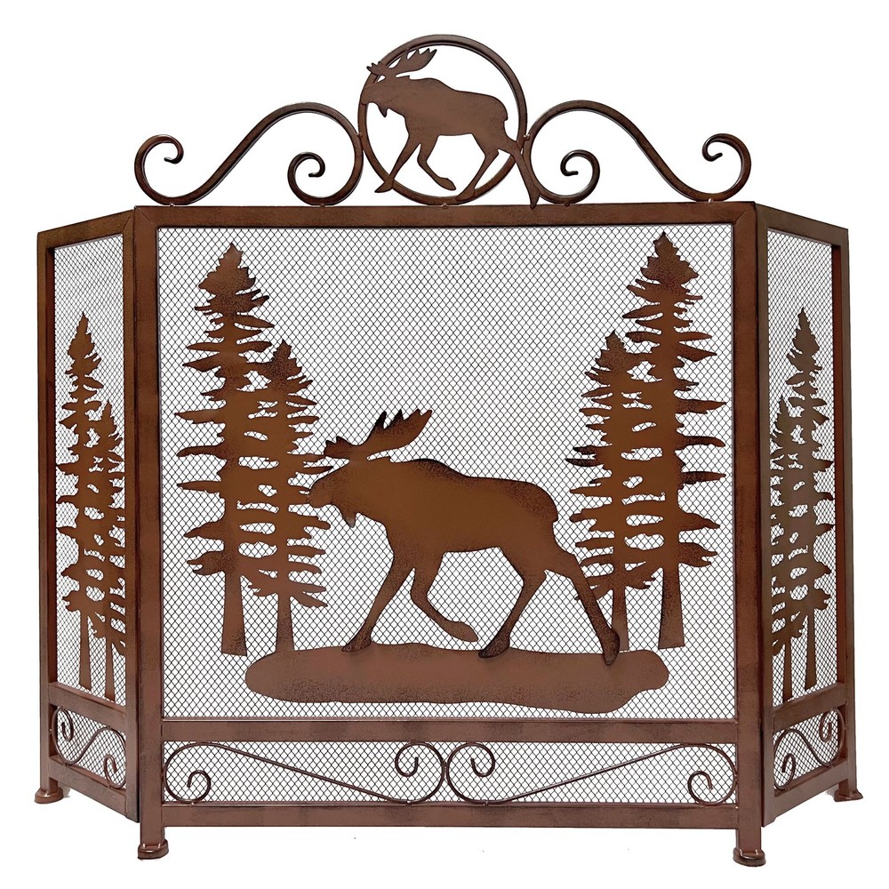 3-Panel Fireplace Screen with Moose in the Forest Design