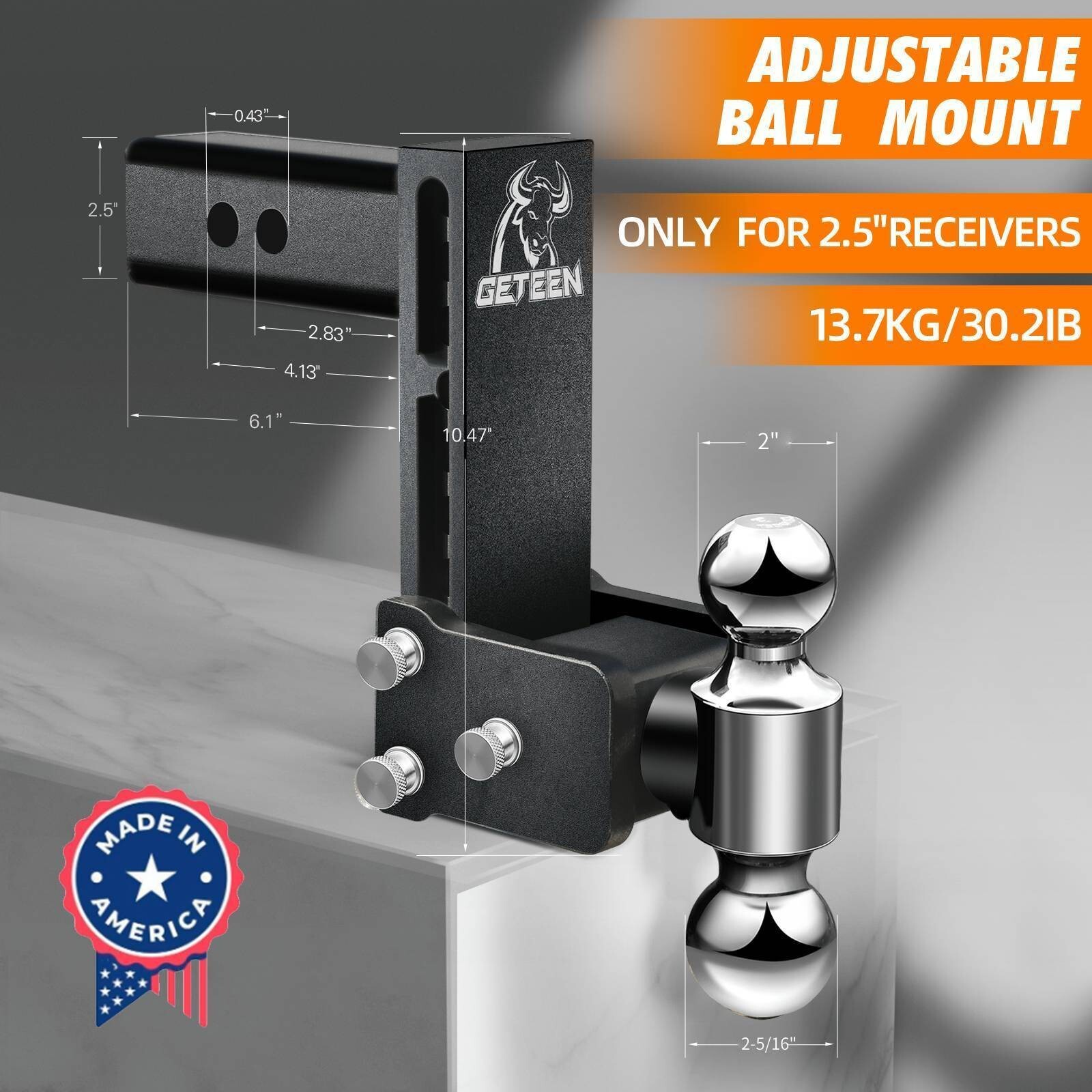 2.5" Receiver Drop Hitch 7" Adjustable Trailer Hitch Tow & Stow 15,000 GTW