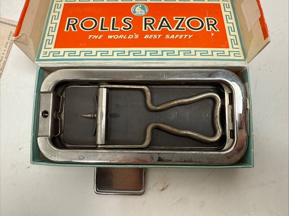Vintage 1920s Rolls Razor-Blade Sharpener Tool-England-Beautiful Silver Case