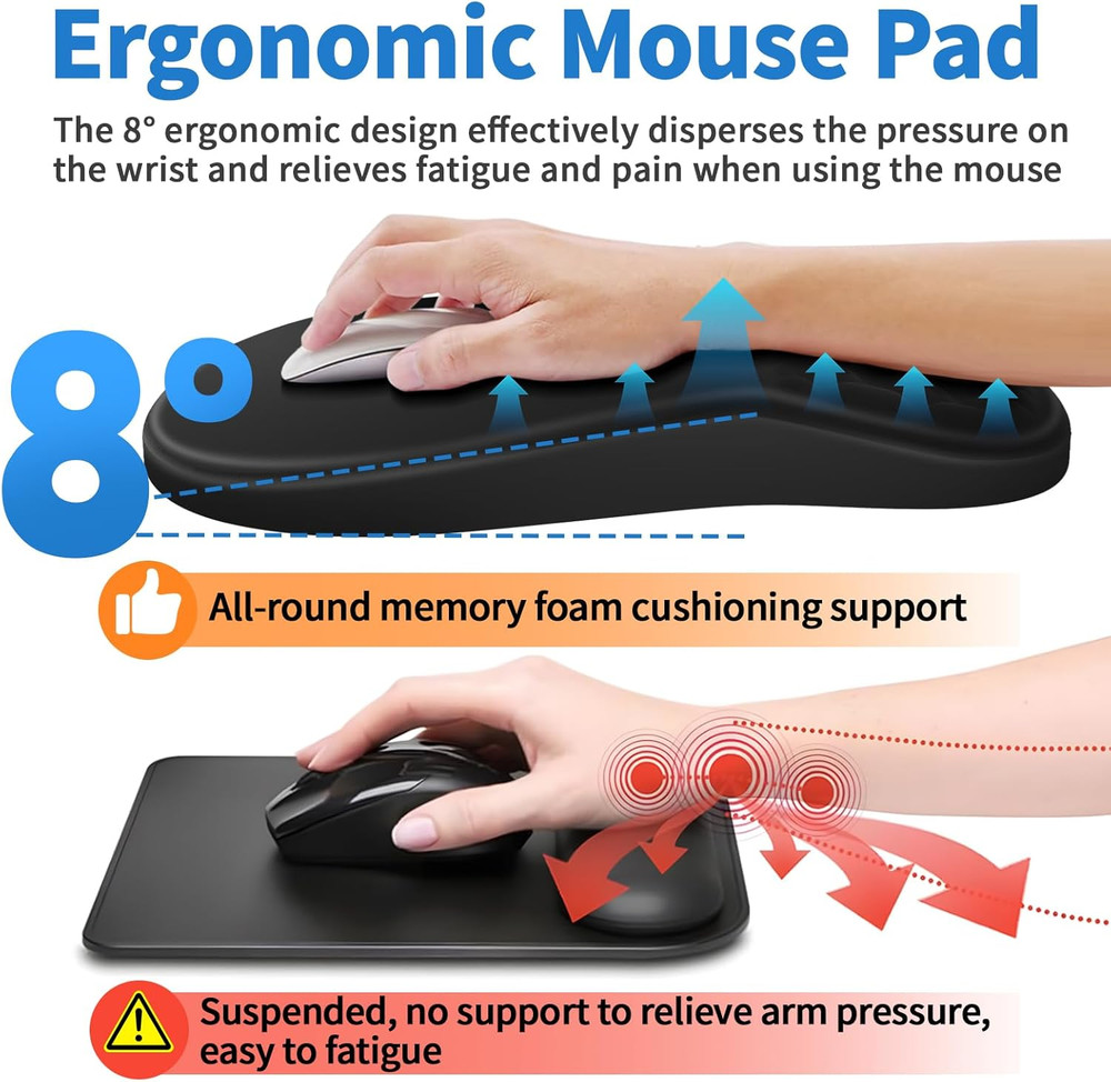 Ergonomic Mouse Pad with Wrist Rest Support, Mousepad with Comfortable Memory Fo