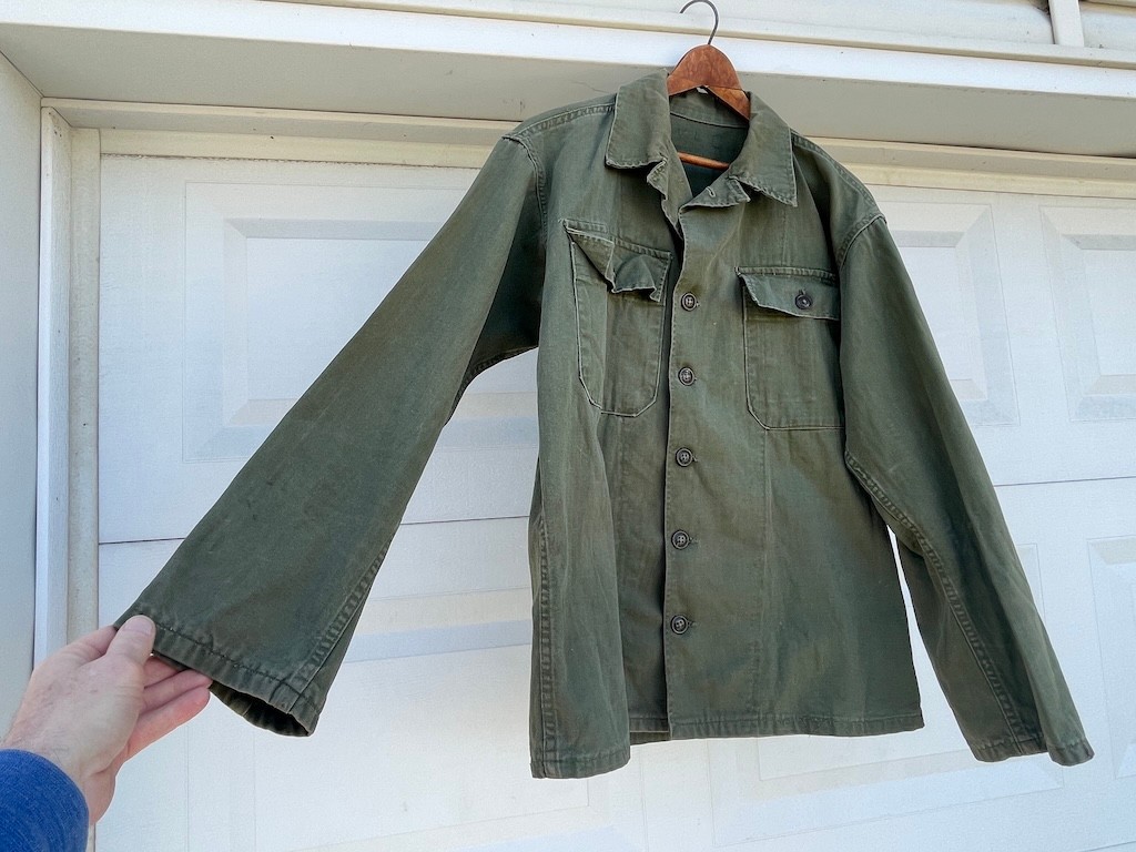 vtg WW2 US Military Army green button field shirt jacket HBT OG 107 Poplin WWII