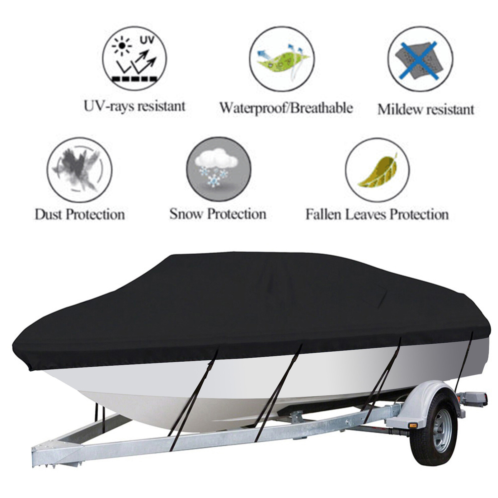 Waterproof Heavy Duty Trailerable Boat Cover Fishing V-Hull Tri-Hull Runabout