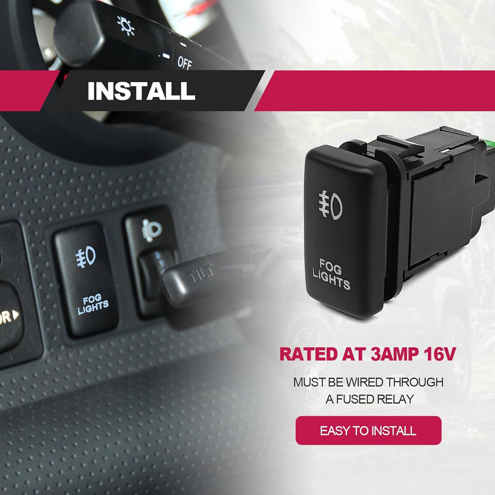 LED Fog Light Symbol Push Button Switch with Connector Wire White Backlit On/Off