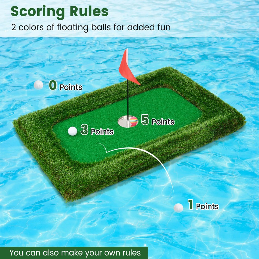 Rectangular Floating Golf Green for Pool Includes Golf Hitting Mat 6 Golf Balls