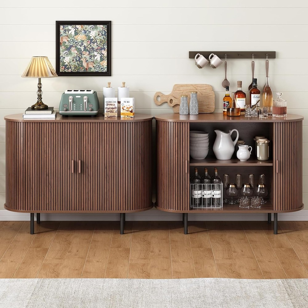 Sideboard Buffet Cabinet Storage with Sliding Doors Adjustable Shelf Modern W...