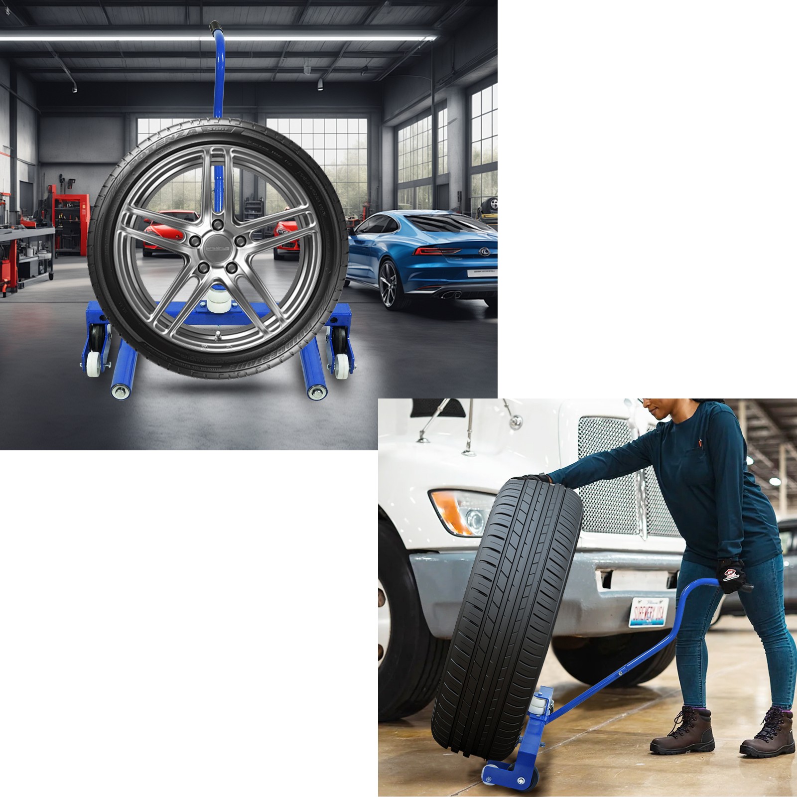 GARVEE Heavy-Duty Adjustable Tire Wheel Dolly 500lb Capacity w/ Ergonomic Handle