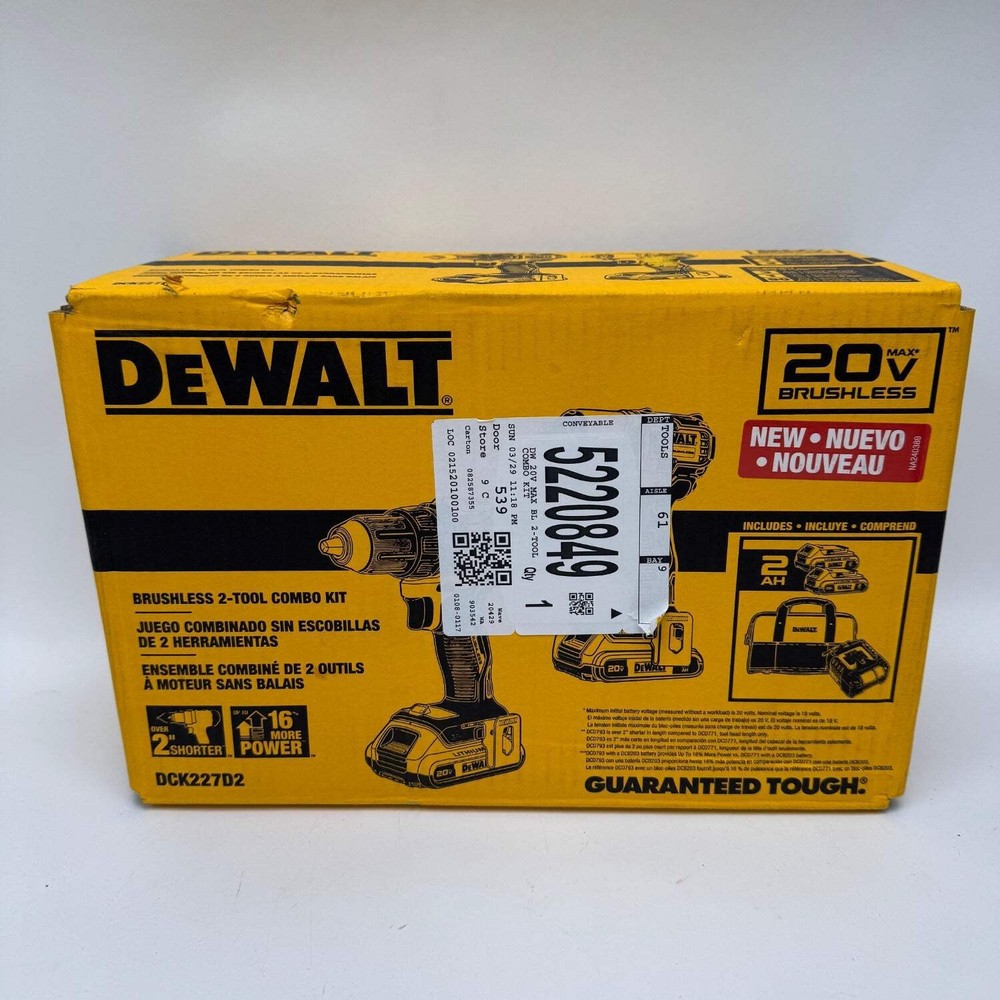 New Dewalt DCK227D2 Brushless 2 Tool Combo Set DCK22702