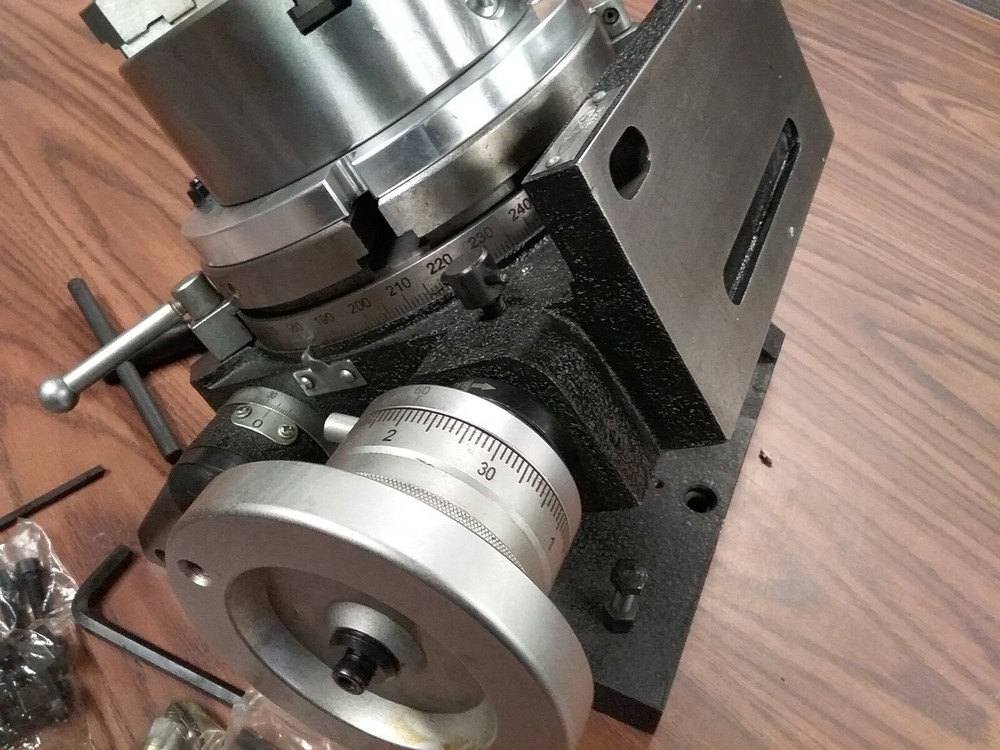 8" PRECISION TILTING ROTARY TABLE w. 4-jaw 6" chuck centering adapter TSK-200-IN