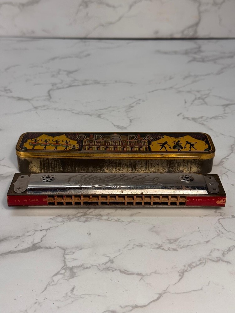 Vintage Opera Harmonica West German With Tin Case Us Zone Cold War