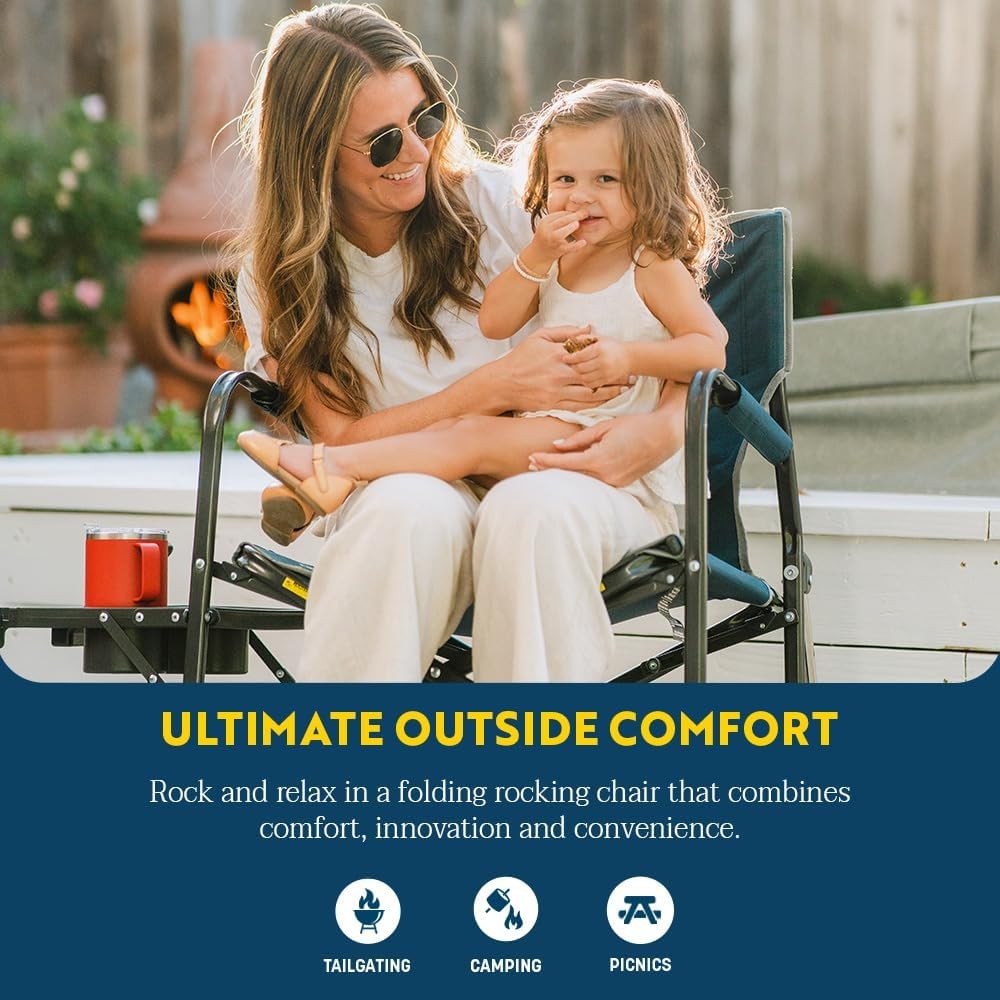 Freestyle Rocker with Side Table Camping Chair with Solid, Durable Armrests