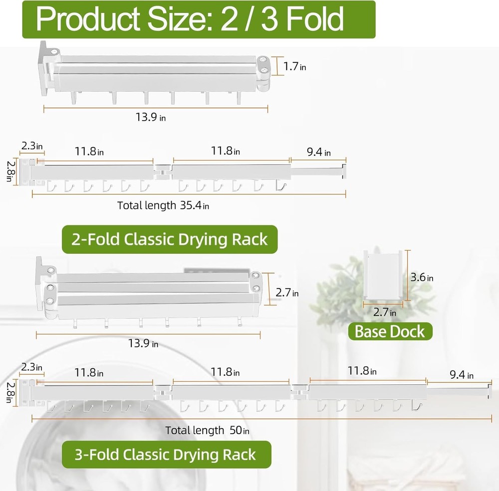 Wall Mounted Clothes Drying Rack, Foldable 3-Tier Laundry Hanger Space Saver
