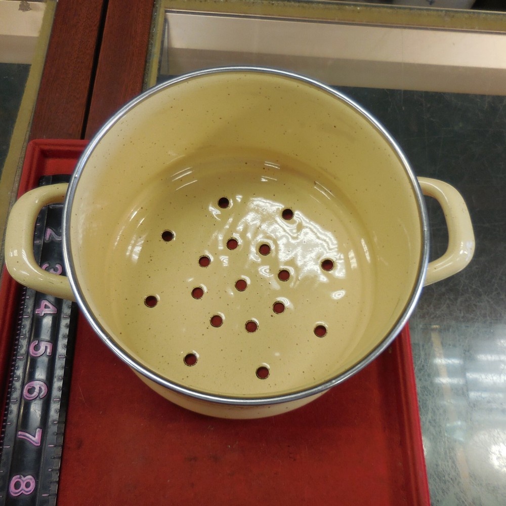 Mushroom TWO HANDLED Strainer/COLANDER Enamelware