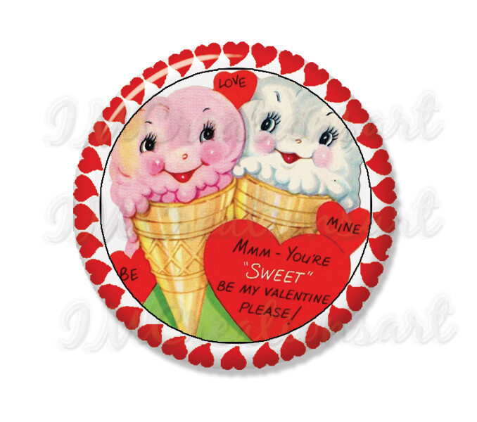 Retro Valentine Ice Cream Super Cute Handpressed Magnet or Pin - 2.25"