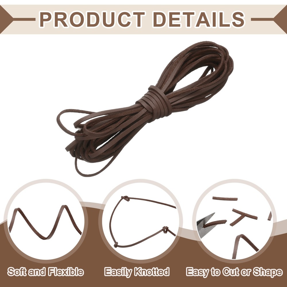2 Pcs Flat Suede Leather Cord, 5.5 Yards 2.6mm Craft Braid String, Coffee