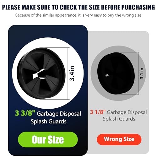 3 3/8" Garbage Disposal Splash Guards Sink Baffle 3 3/8", Black - 2 Pack