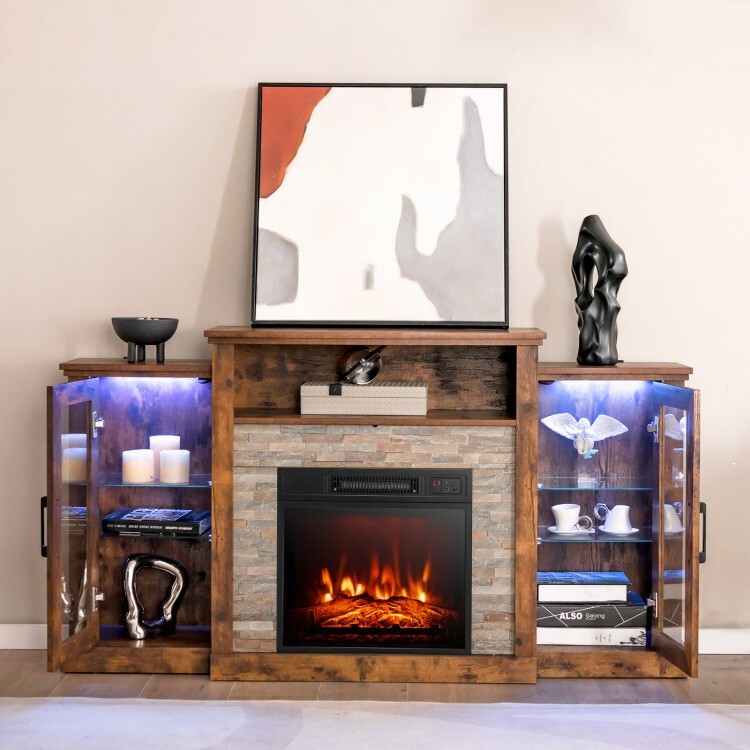 Entertainment Center Table Electric Fireplace TV Stand With Adjustable Shelves