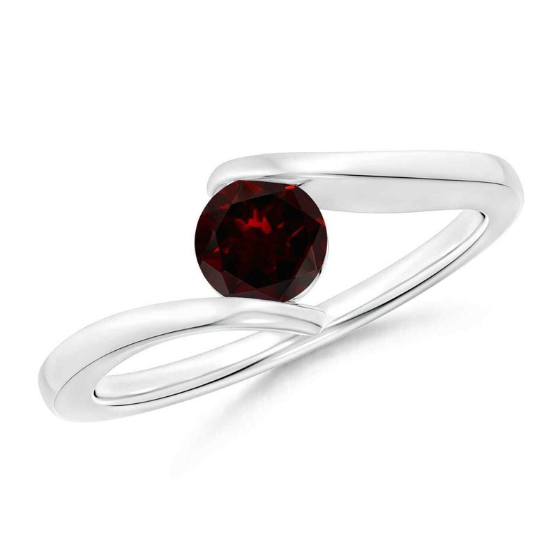 Bar-Set Solitaire 4MM Round Garnet Bypass Stackable Ring 925 Sterling Silver
