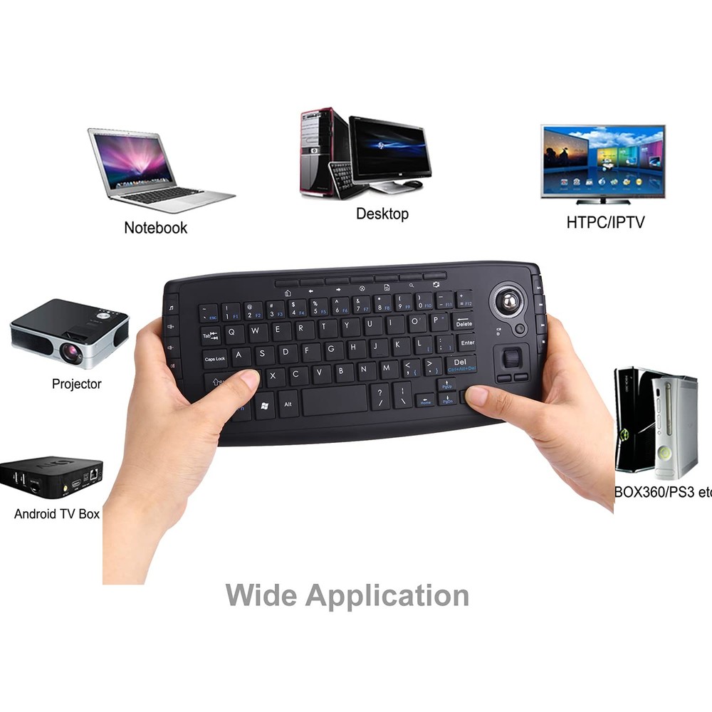 Multimedia 2.4Ghz Wireless Mini Keyboard with Trackball Mouse Scroll Wheel fo...