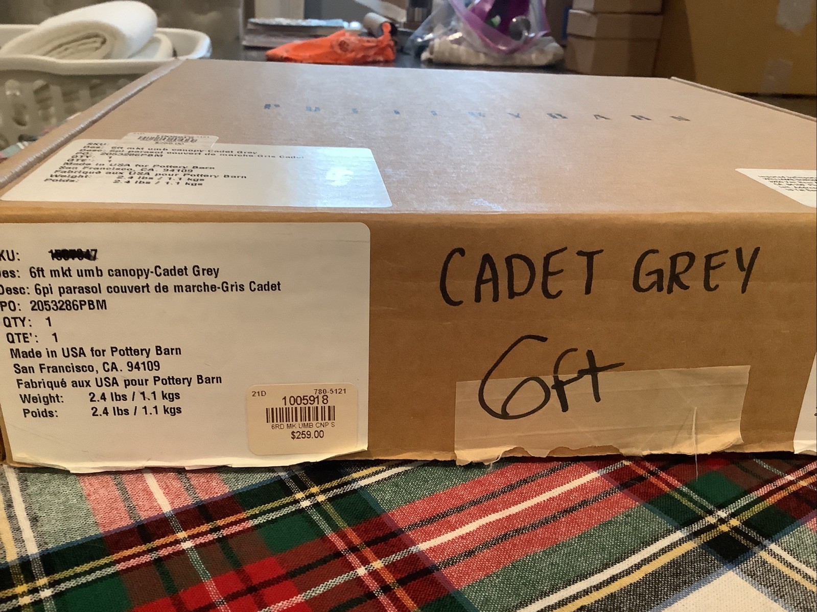 Pottery Barn 6 ft Replacement Umbrella Canopy Canvas Cadet Gray